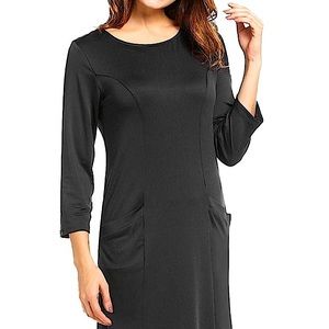 Y2K Studio M Black Long Sleeve Pockets Piping Seam Shirt Dress Work Business S